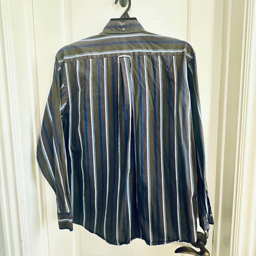 Faconnable Men's Brown Striped Button Down Long Sleeve Shirt Size L Casual - Picture 3 of 8